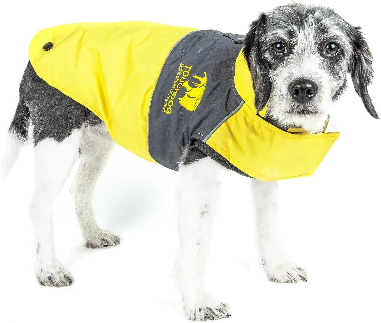 TOUCHDOG 'Lightening-Shield' Waterproof 2-in-1 with Removable Polar Fleece Lining Pet Dog Coat Jacket w/ Blackshark Technology, Medium, Sporty Yellow, Charcoal Black