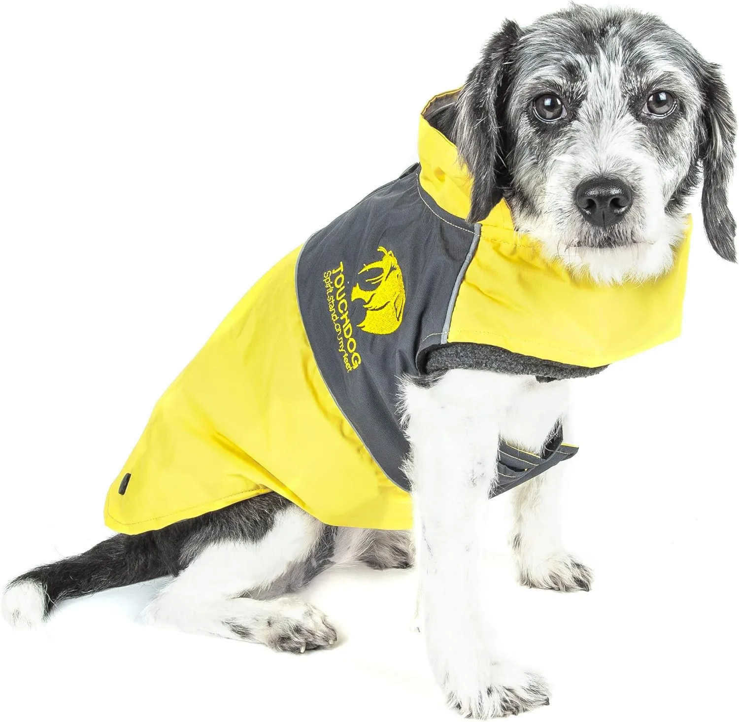 TOUCHDOG 'Lightening-Shield' Waterproof 2-in-1 with Removable Polar Fleece Lining Pet Dog Coat Jacket w/ Blackshark Technology, Medium, Sporty Yellow, Charcoal Black