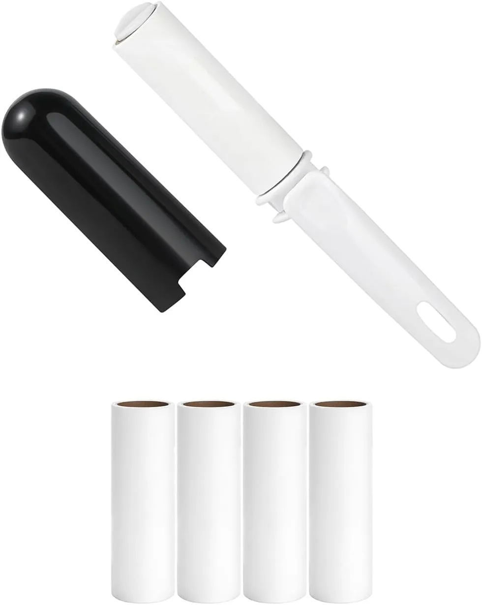 Travel Lint Roller Mini Reusable Lint Remover with Cover and 4 Refills Total 150 Extra Sticky Sheets On The Go Lint Roller for Men Women Traveling Essentials (Black)