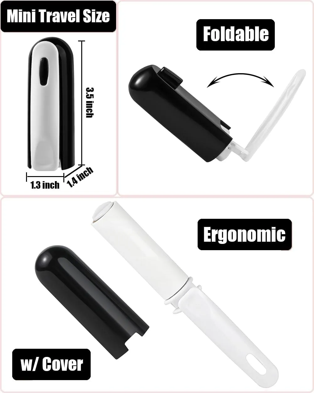 Travel Lint Roller Mini Reusable Lint Remover with Cover and 4 Refills Total 150 Extra Sticky Sheets On The Go Lint Roller for Men Women Traveling Essentials (Black)