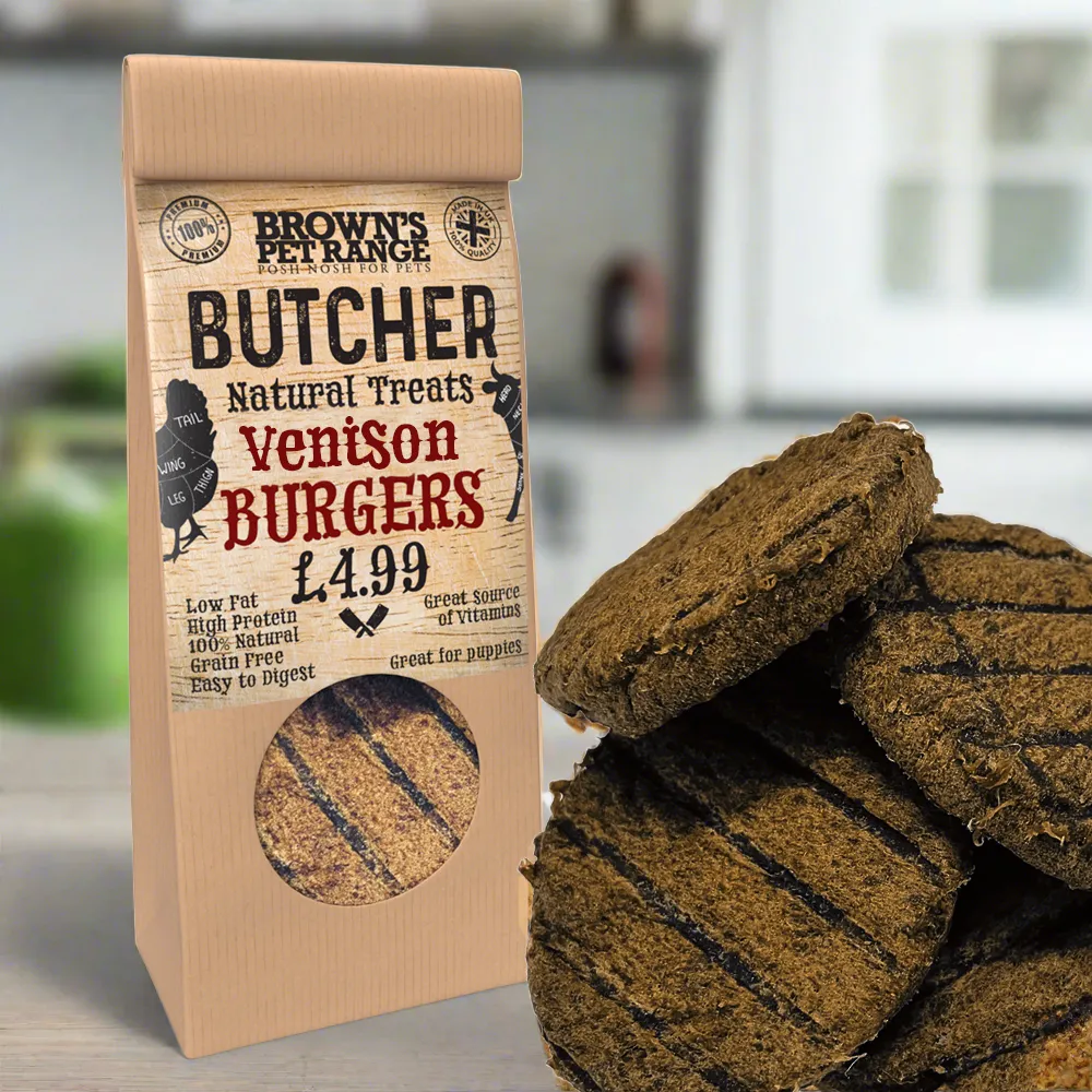 Venison Butchers Burgers x5 | Brown's Natural Dog Treats