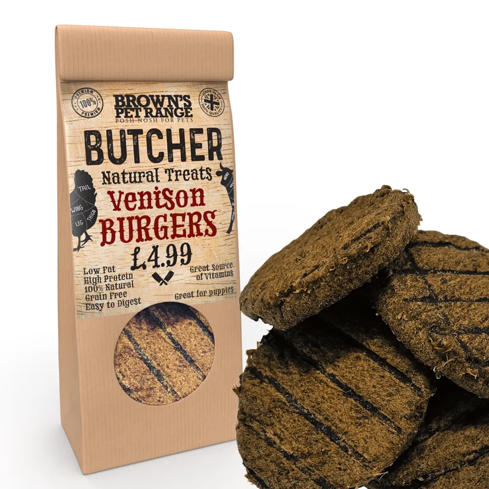 Venison Butchers Burgers x5 | Brown's Natural Dog Treats