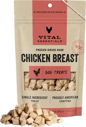 Vital Essentials Chicken Breast Dog Treats, 2.1 oz | Freeze-Dried Raw | Single Ingredient |Premium Quality High Protein Training Treats | Grain Free, Gluten Free, Filler Free