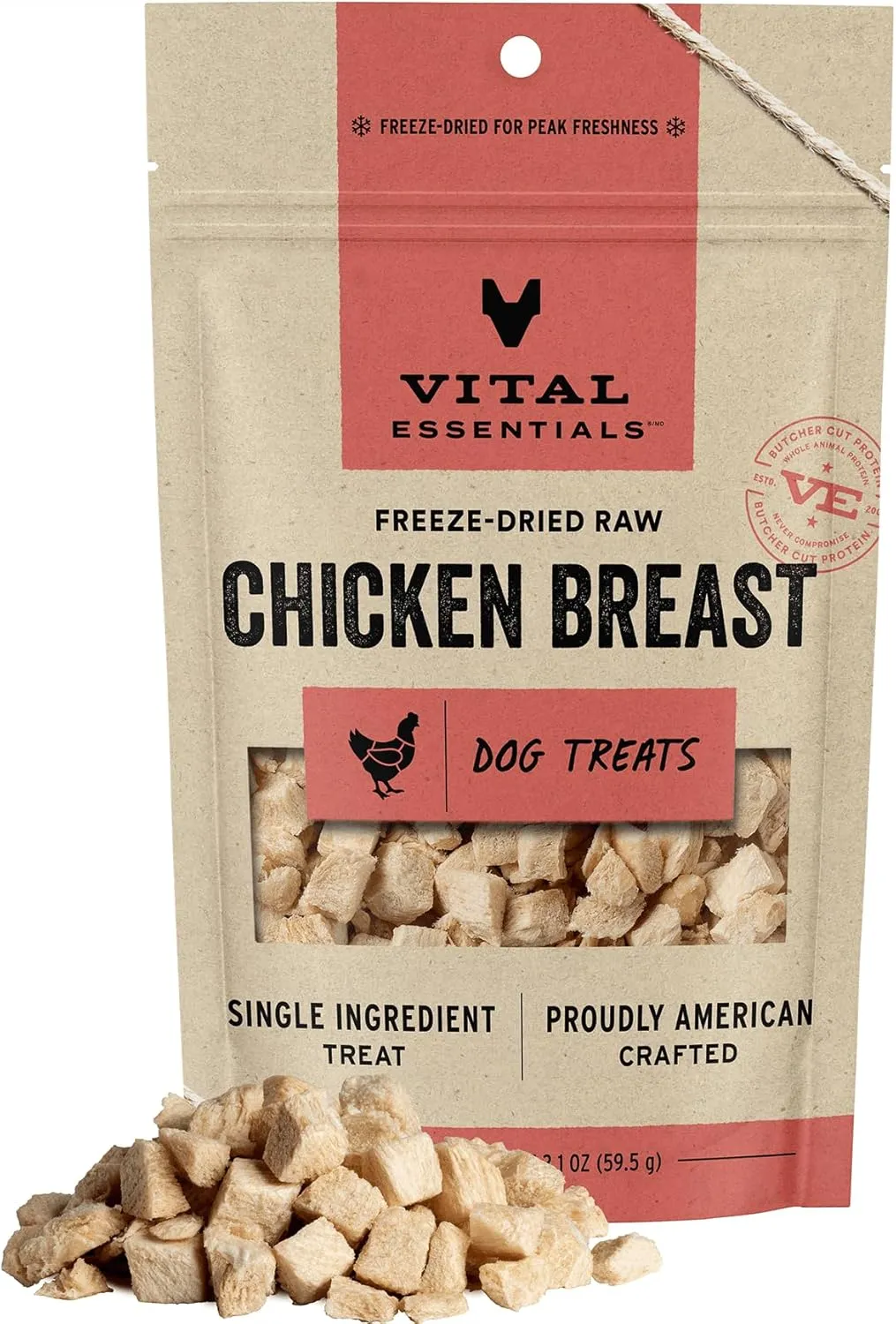 Vital Essentials Chicken Breast Dog Treats, 2.1 oz | Freeze-Dried Raw | Single Ingredient |Premium Quality High Protein Training Treats | Grain Free, Gluten Free, Filler Free