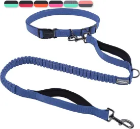 VIVAGLORY Hands Free Dog Leash - Shock-Absorbing Bungee Waist Leash with Reflective Adjustable Handle for Medium & Large Dogs - Navy Blue-Black