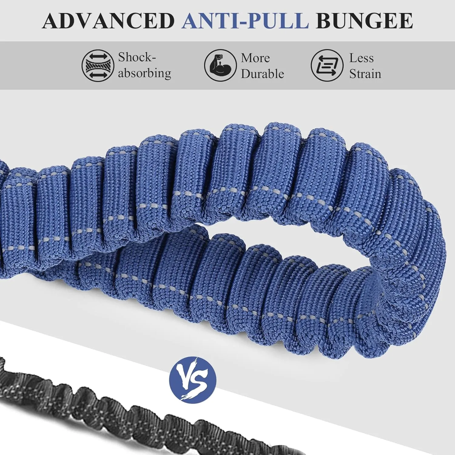 VIVAGLORY Hands Free Dog Leash - Shock-Absorbing Bungee Waist Leash with Reflective Adjustable Handle for Medium & Large Dogs - Navy Blue-Black