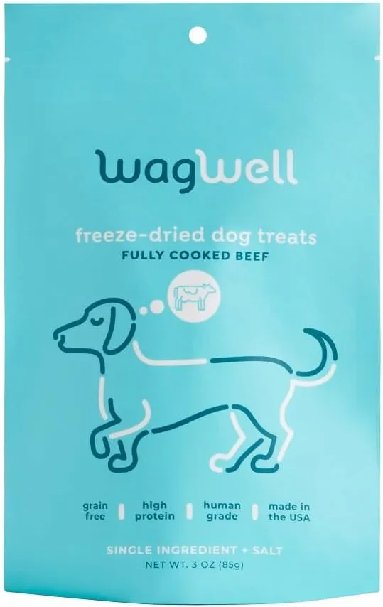 WagWell Freeze-Dried Beef Dog Treats - Grain-Free, High-Protein Fully Cooked Dog Treats Made in The USA - Human-Grade, Minimally Processed & Preservatives Free