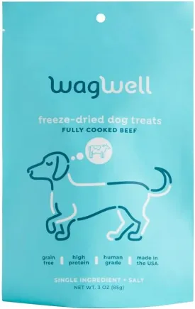 WagWell Freeze-Dried Beef Dog Treats - Grain-Free, High-Protein Fully Cooked Dog Treats Made in The USA - Human-Grade, Minimally Processed & Preservatives Free