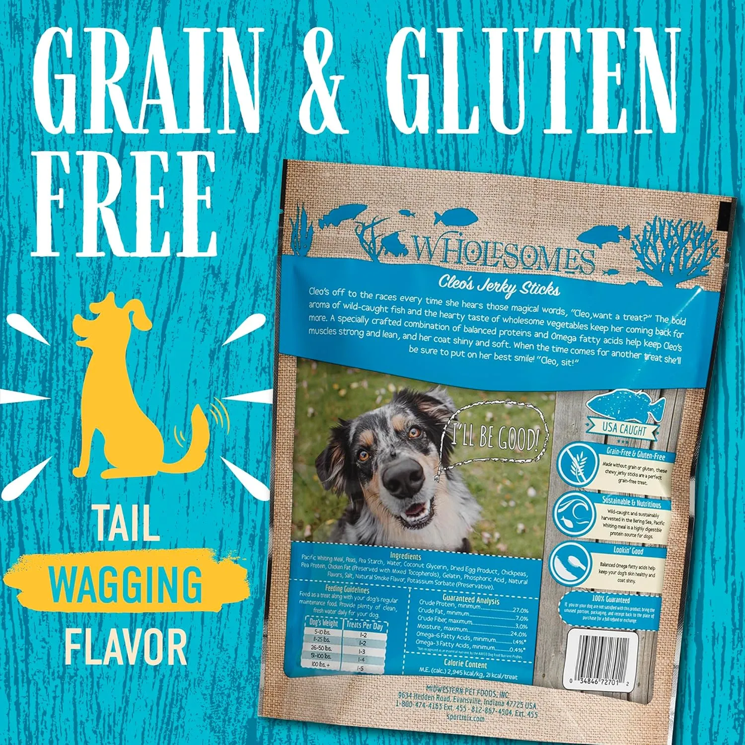 Wholesomes Cleo's Jerky Sticks Grain Free Dog Treats, 25 oz, Blue, 2100106