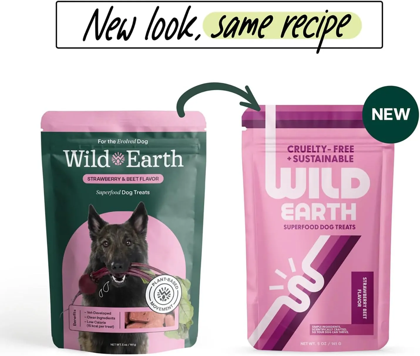 Wild Earth Superfood Dog Treats, Plant Based Dog Treats with Omega Acids, Prebiotics & Koji Protein, No Fillers, Veterinarian-Developed, Strawberry & Beet Flavor