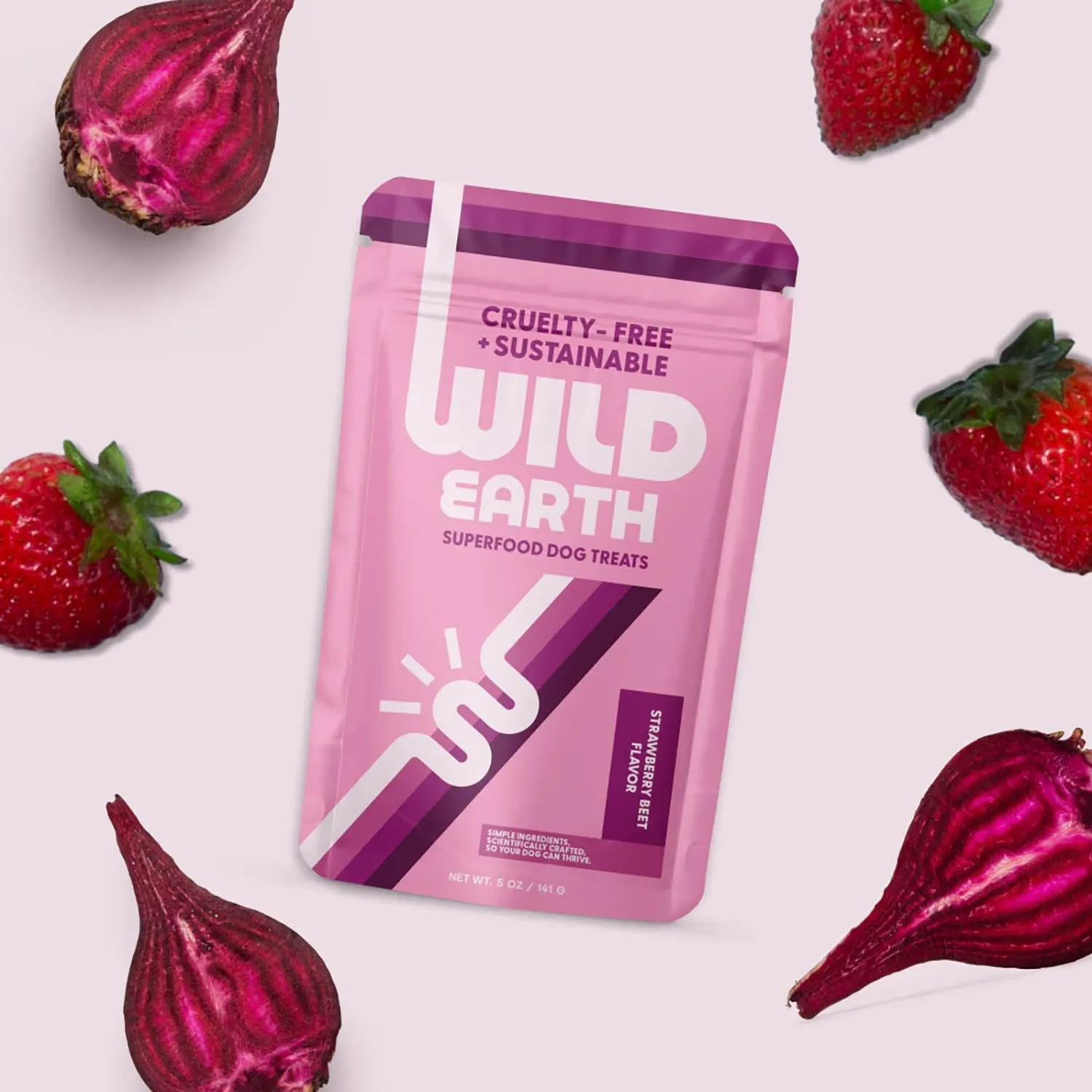 Wild Earth Superfood Dog Treats, Plant Based Dog Treats with Omega Acids, Prebiotics & Koji Protein, No Fillers, Veterinarian-Developed, Strawberry & Beet Flavor