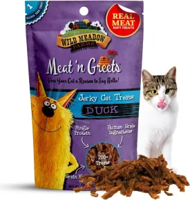 Wild Meadow Farms - Cat Treats - Meat 'N Greets - Soft Jerky Treats with Real Meat, High Protein, Grain-Free, Perfect for Training & Rewarding, All Natural Snacks for Cats - Duck Flavor