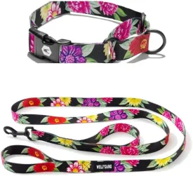 Wolfgang Dual Handle Leash, and XL Martingale Collar, DarkFloral Print, Dog Bundle Set